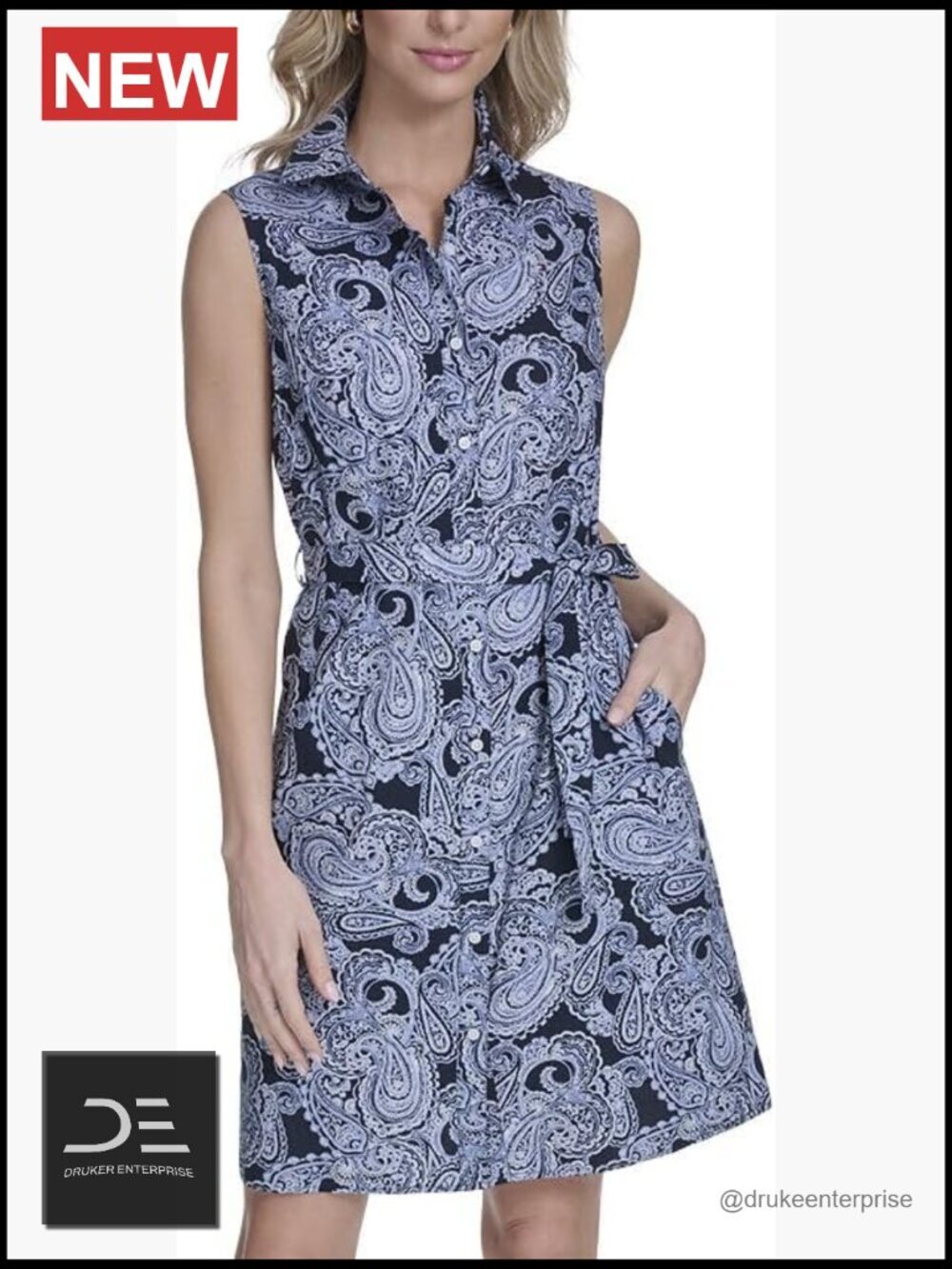Sleeveless Collared Button Front Tie Waist Mini Shirt Dress